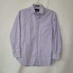 Nordstrom Shirt Mens 16/34 Blue Purple Gingham Classic Fit Wrinkle‎ Free Cotton
